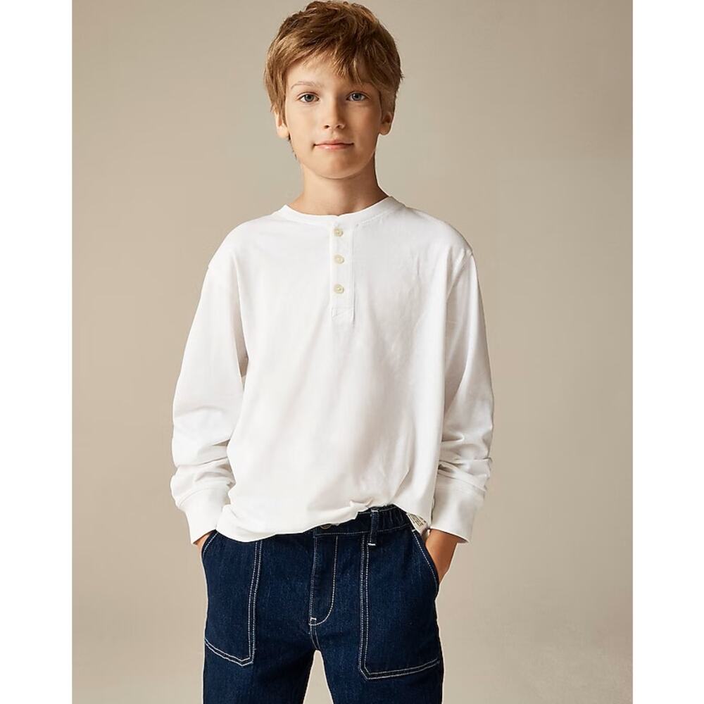 Crewcuts J.Crew Long-sleeve Garment-Dyed Henley T-shirt Boys L White Vtg Jersey